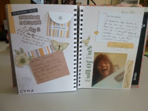 This page celebrates the beginning of my career in CTMH - I stamped it, I added the assortment envelope, journaling and a photo 